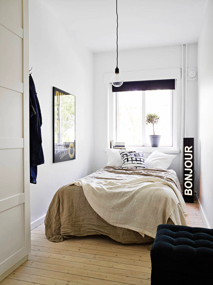 Спальня в цветах: черный, серый, белый, коричневый. Спальня в стиле минимализм.