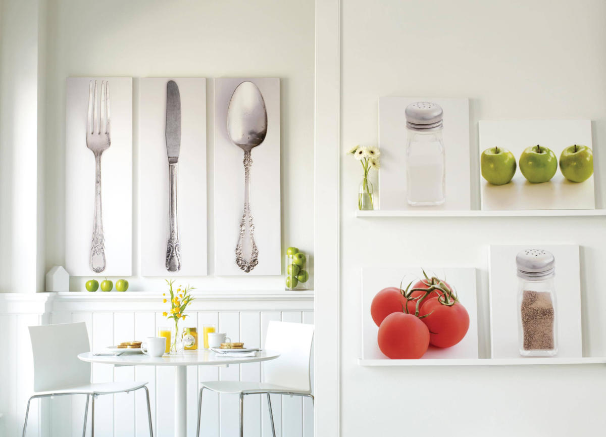 Дизайн стен на кухне: тарелочки, гербарий, столовое серебро и десяток других идей