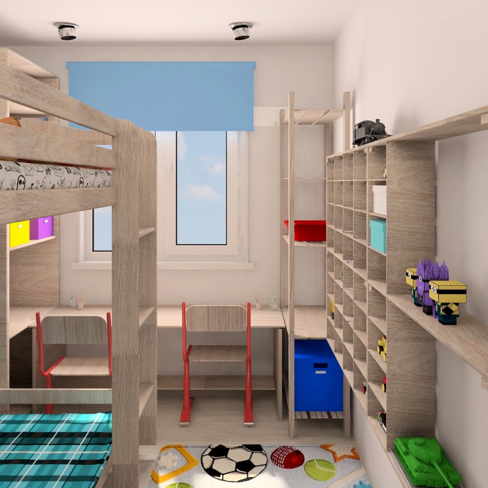 Планировка прямоугольной комнаты для двоих детей